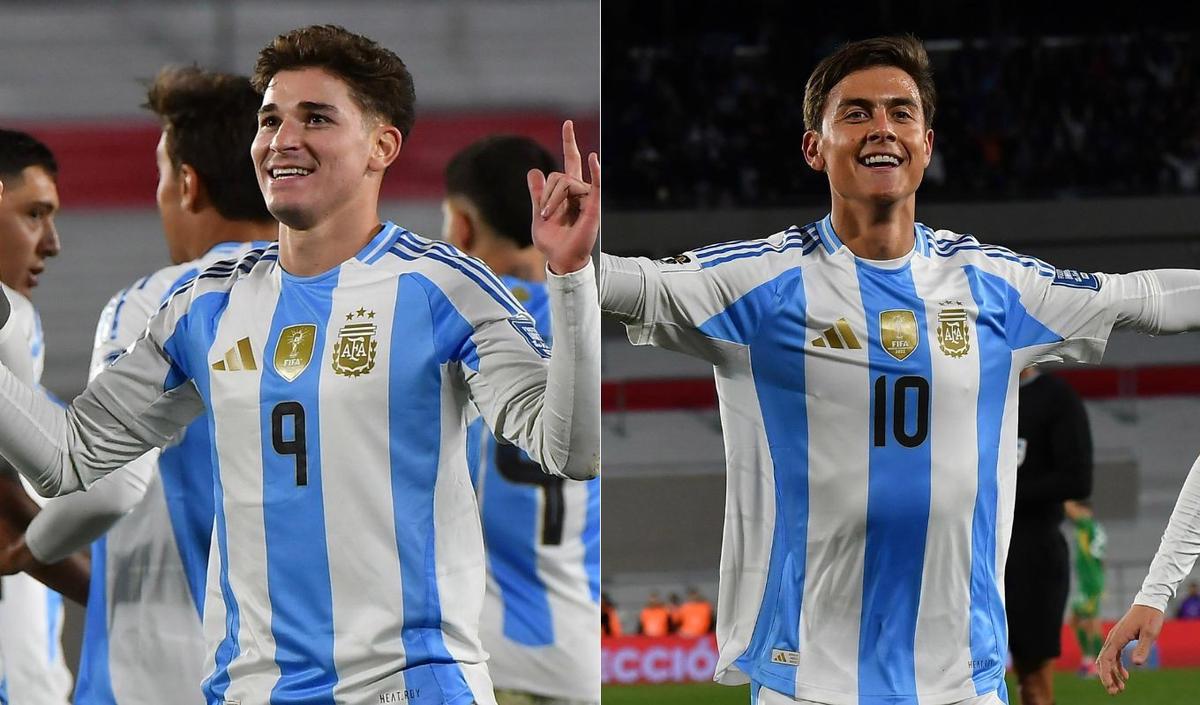 FOTO: Los cordobeses Julián Álvarez y Paulo Dybala, autores de dos tantos de gran nivel.